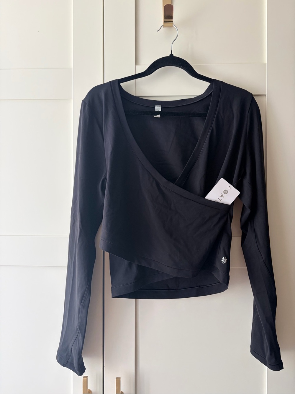 Athleta Black Long-Sleeve Wrap Crop Top